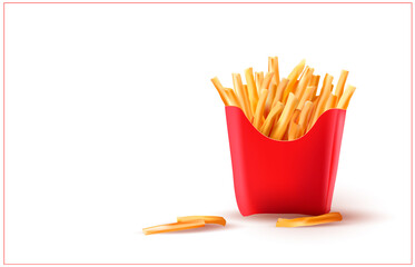 3d.Vector Potatoes French Fries.Meal of Fast Food.Fast Food french fries in paper pack.