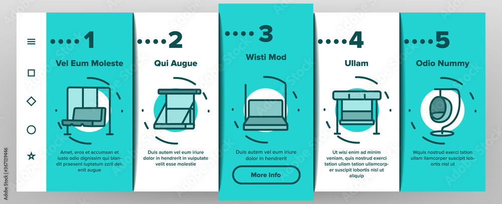 Poster bench swing furniture onboarding mobile app page screen vector. bench swing in different style, comf