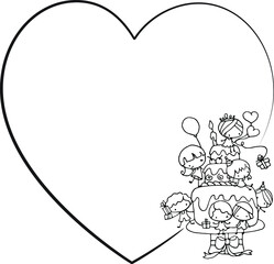 vector cartoon happy birthday with heart shape border