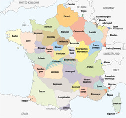 Vector outline map of main french regional languages