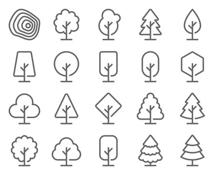 Tree icon set vector illustration. Contains such icon as Plant, Eco, Wood, Forest, Nature, Garden and more. Expanded Stroke