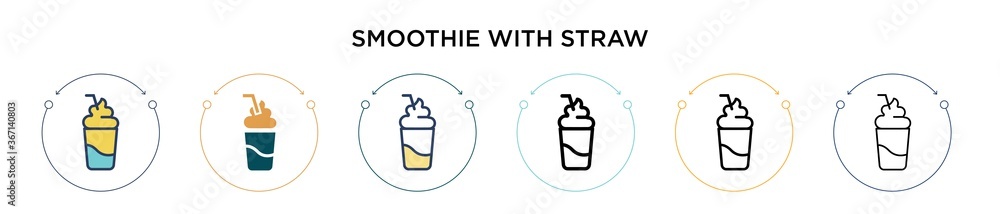Poster smoothie with straw icon in filled, thin line, outline and stroke style. vector illustration of two 