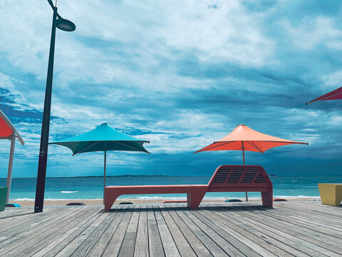 lounge chairs on the beach