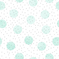 Vector seamless pattern of mint watercolor circles and brush strokes on a white background