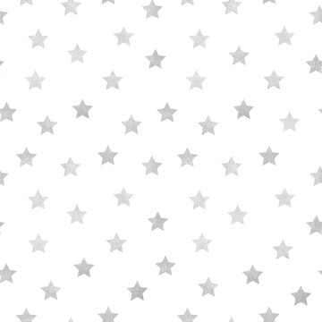 Vector seamless pattern of grey watercolor stars on a white background