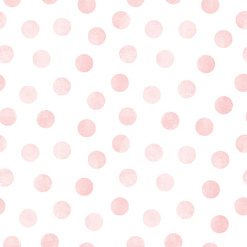 Vector seamless pattern of light pink rose watercolor circles on a white background