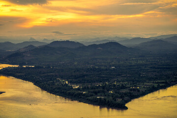 Natural background, high angle from the high mountains that can see the scenery around, the wind blows through the cool, blurred of traveling, the integrity of the moist forest.