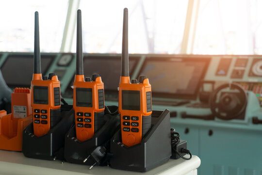 Walkie talkie for communication on board of the ship's control bridge room.