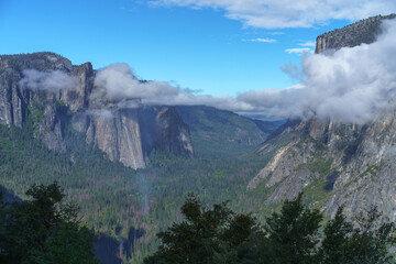 hiking the four mile trail in yosemite national park in california, usa