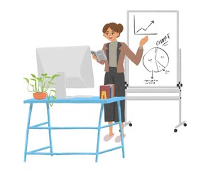 Online School Female Teacher New Normal Illustration