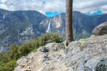 hiking the four mile trail in the yosemite national park in california, usa