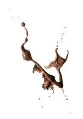 Splash of hot chocolate (cocoa) on white background