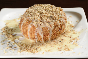 Sweet Turkish traditional semolina dessert with nuts and condensed milk. Photos for restaurant and cafe menus