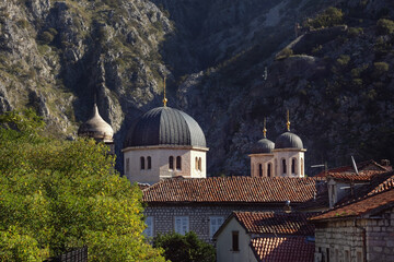 Montenegro. Old Town of Kotor,  UNESCO World Heritage Site. Domes of St. Nicholas Church