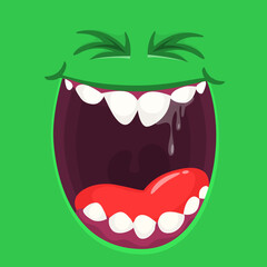 Angry cartoon monster face. Vector Halloween monster square avatar. Isolated