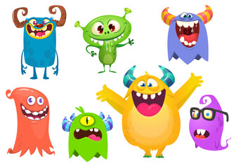 Funny cartoon creatures. Set of cartoon vector monsters isolated