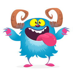 Naklejka premium Happy cartoon monster. Halloween vector illustration isolated