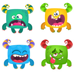 Funny cartoon creatures. Set of cartoon vector monsters. Halloween design illustration