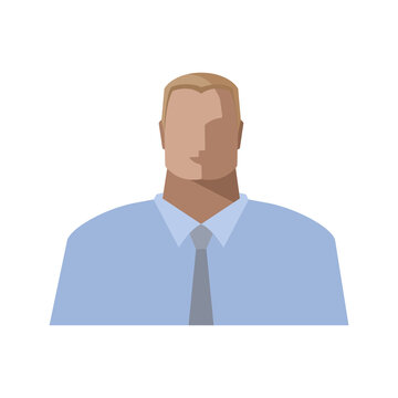 Young man in shirt and tie, flat color image portrait, icon, male avatar. Vector isolated illustration