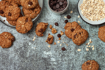 Homemade oatmeal cookies on wooden board.Healthy Food