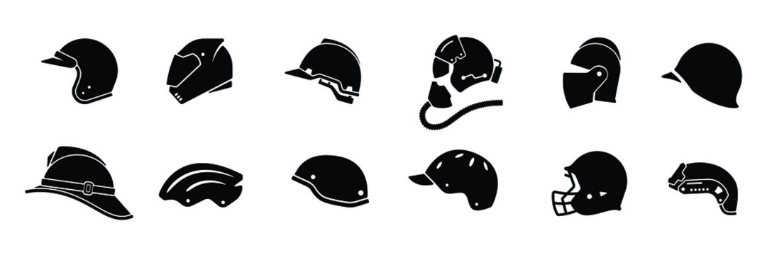 Collection of helmet icon isolated on white background