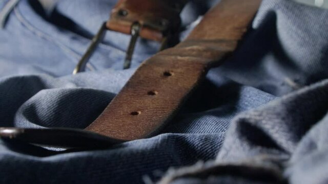 Blue Danim Jeans and Brown Leather
Vintage Belt B-Roll Probe Lens Shot