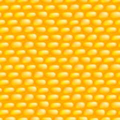 Vector seamless pattern with a grain of corn. Isolated on yellow background. Vegetable 3d illustration.