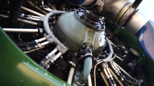 The engine of the old Russian propeller plane
