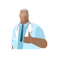 Fototapeta premium A male doctor shows a hand with a raised thumb, a class, OK, like. Vector image, avatar. Color isolated illustration, flat style