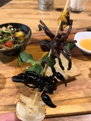 Brochette de scorpion et tarentule