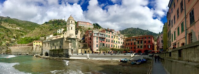 panoramic view of Vernazza, one of the 5 beautiful villages of Cinque Terre in Liguria, Italy