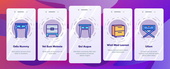 Nightstand Furniture Onboarding Mobile App Page Screen Vector. Nightstand Vintage And Modern Design, Bedside Wooden Commode, Joinery Decorative Table Illustrations