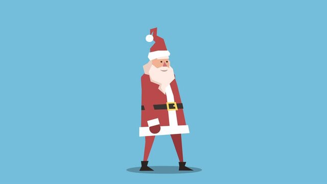 Flat Santa Claus Isolated Cartoon Character. Walk Cycle Animation
