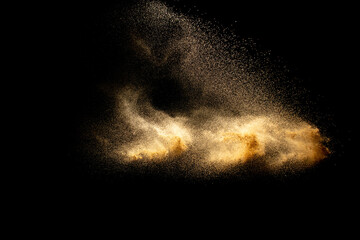 Fototapeta na wymiar Abstract cloud motion blurred sand background.Sandy explosion isolated on over dark background.