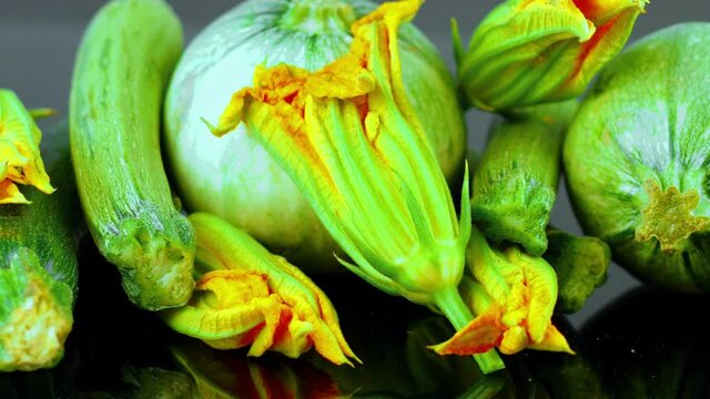 group of different type of zucchini and courgette flowers