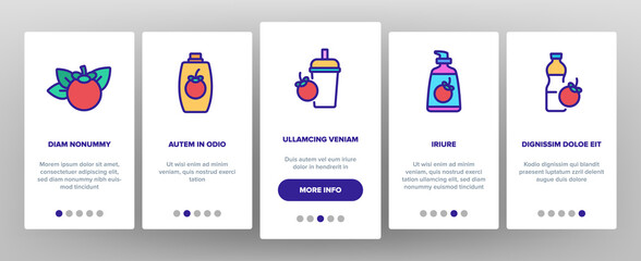 Mangosteen Sweet Fruit Onboarding Mobile App Page Screen Vector. Mangosteen Juice And Candy, Tea And Cream Tube, Spray And Package, Juicer And Cup Illustrations