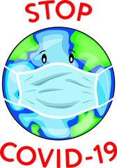 Sad planet Earth in a medical mask. Coronavirus. Pandemic