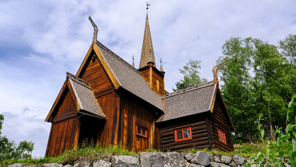Fototapeta na wymiar Stave church in Norway named Garmo standing in Lillyhammer