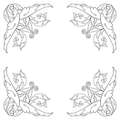 Vintage Ornament Element in baroque style with filigree and floral engrave the best situated for create frame, border, banner. It's hand drawn foliage swirl like victorian or damask design arabesque.