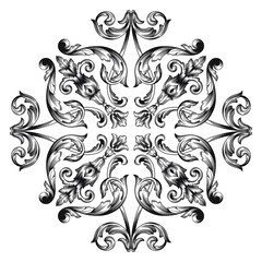 Vintage Ornament Element in baroque style with filigree and floral engrave the best situated for create frame, border, banner. It's hand drawn foliage swirl like victorian or damask design arabesque.