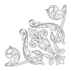 Vintage Ornament Element in baroque style with filigree and floral engrave the best situated for create frame, border, banner. It's hand drawn foliage swirl like victorian or damask design arabesque.
