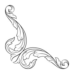 Vintage Ornament Element in baroque style with filigree and floral engrave the best situated for create frame, border, banner. It's hand drawn foliage swirl like victorian or damask design arabesque.
