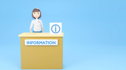 Woman stand inside at Information Service Counter. 3D Rendering - 367155438