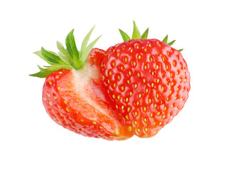 one cut strawberry isolated on white background