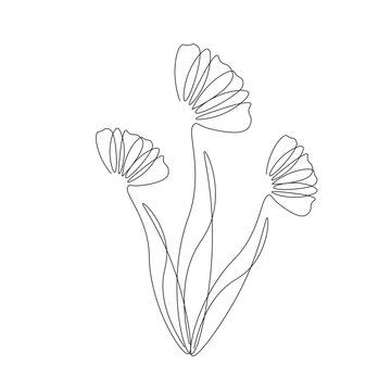 Flowers silhouette line drawing. Vector illustration