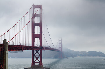 The Golden Gate Bridge in foggy weather. San Francisco, California, USA