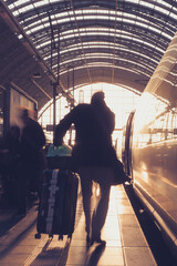 people walking in the train station in frankfurt am main, germany