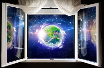 Window open to the universe with a view of planet earth, Some Elements Of This Image Provided By NASA