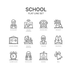 Set of linear icons. Vector symbols on a white background. School, study, school supplies.