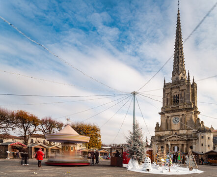 Small christmas market in front of church in France